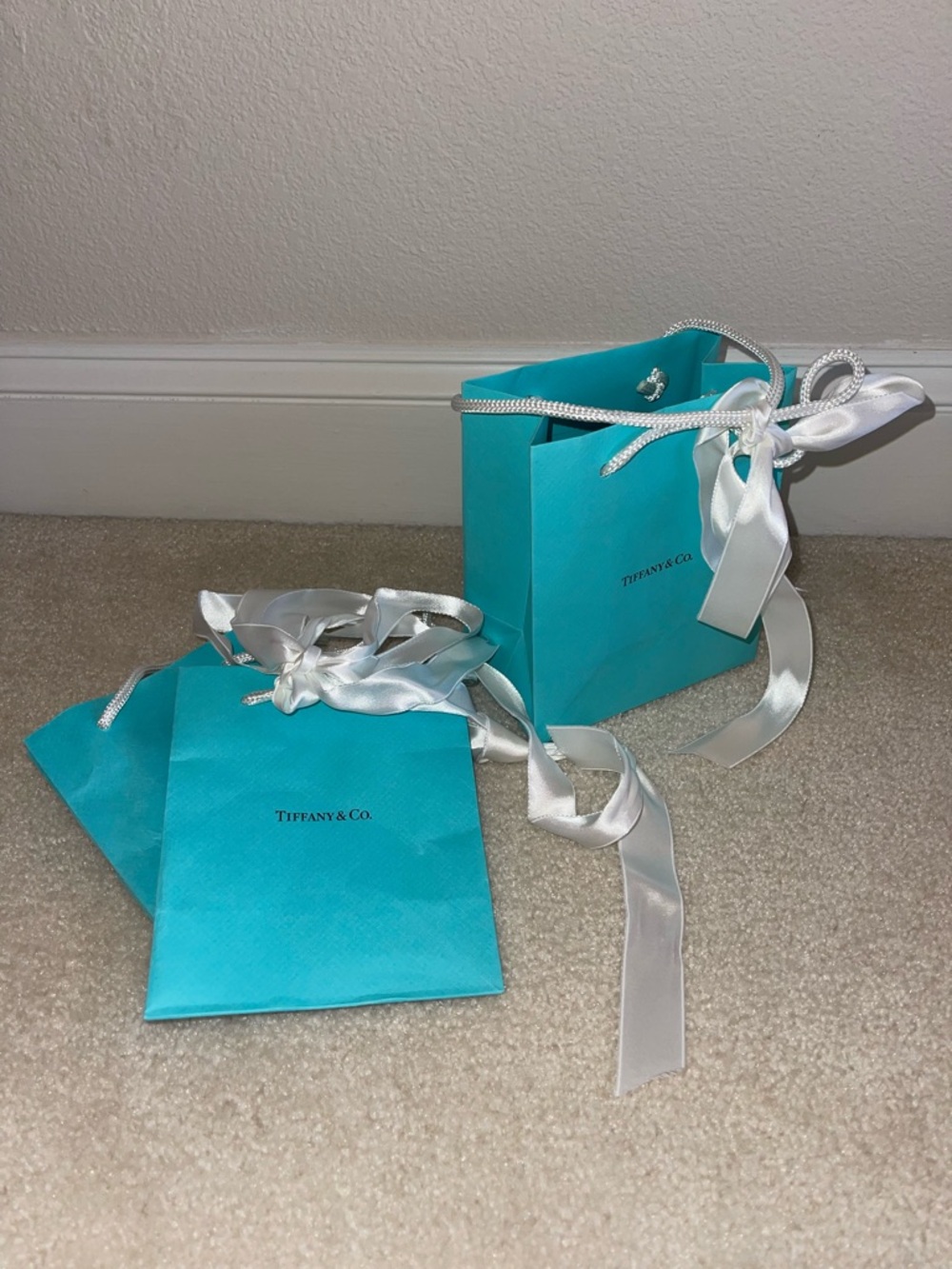 Tiffany & Co. Iconic Blue Gift Bags with White Satin Ribbons (3)